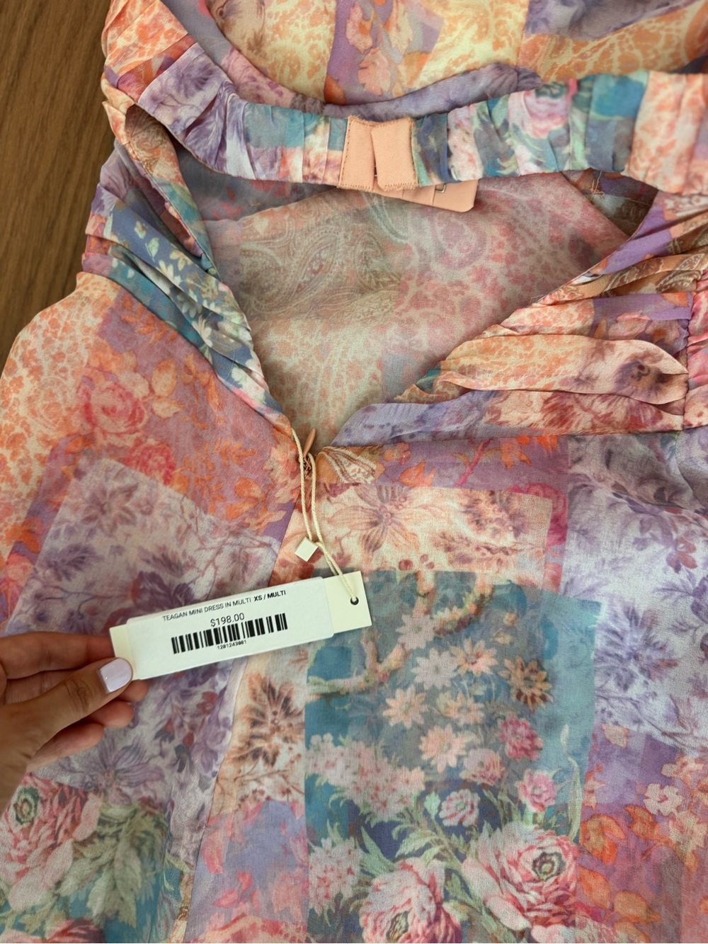 For Love & Lemons Pastel Floral Tie-Front Mini Dress in Pink and Lavender - Picture 4 of 4